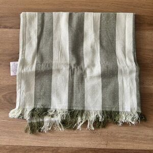 Prose 100% Cotton Striped Fringe Towel | Olive Green & Cream | NWOT
